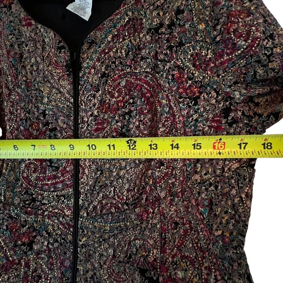 NWT Alex Evenings Paisley Jacket Full Zip PM Multicolor Paisley Metallic Lined - Picture 13 of 14